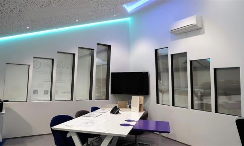 Plasterboard LED cove lighting detail in a commercial boardroom fit-out