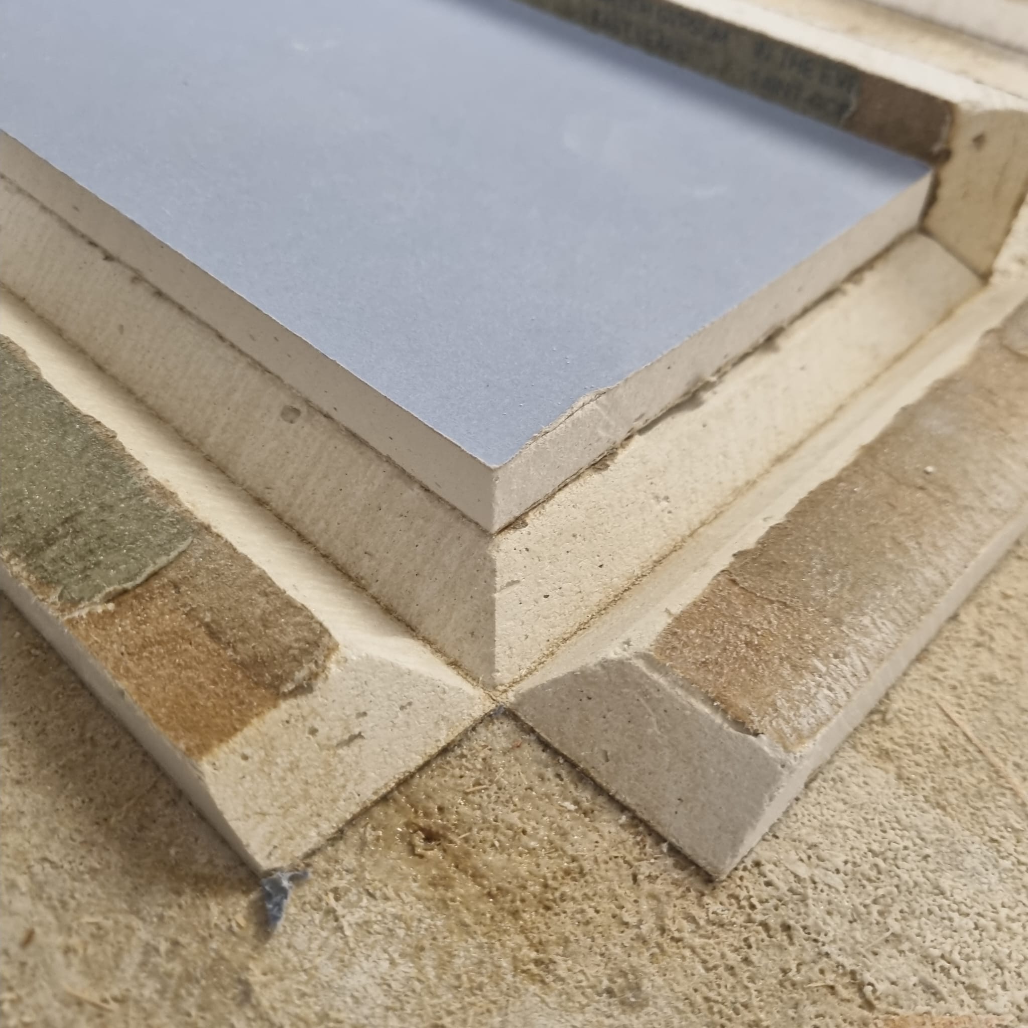 Offsite plasterboard baffle box showing folded construction detail
